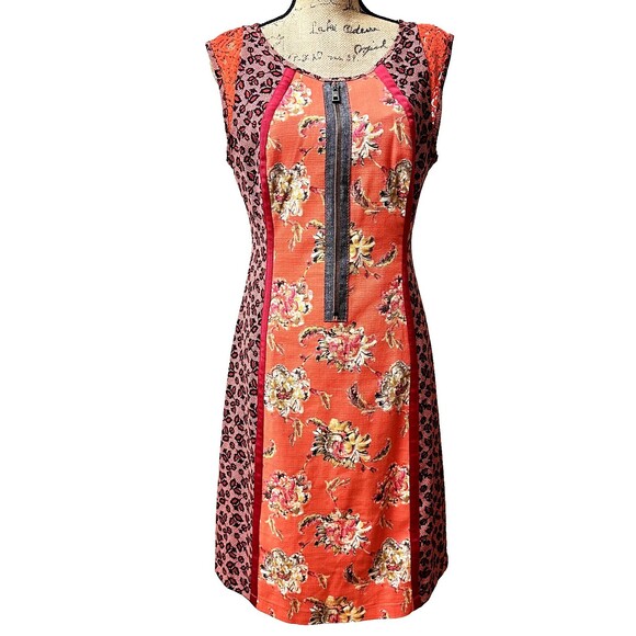 Save The Queen! Sleeveless Short Dress SZ L Orange Pink Floral Print Lined Italy - Picture 3 of 16